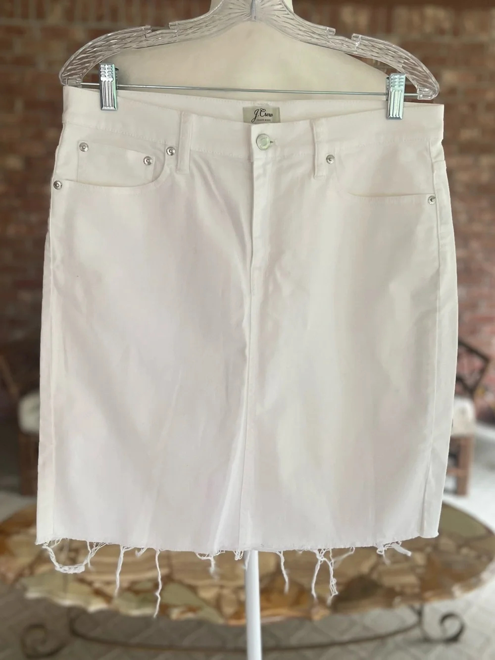 J. Crew White Raw Frayed Hem Denim Mini Skirt 30 Classic